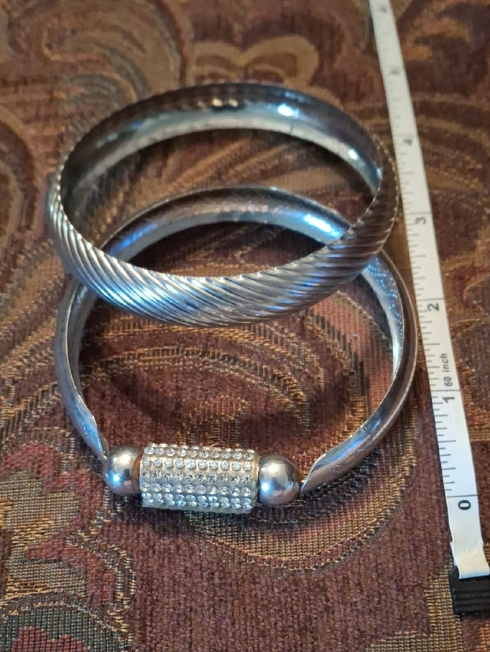 Silver-Tone Women’s Bangle Bracelet Set with Pave Accent